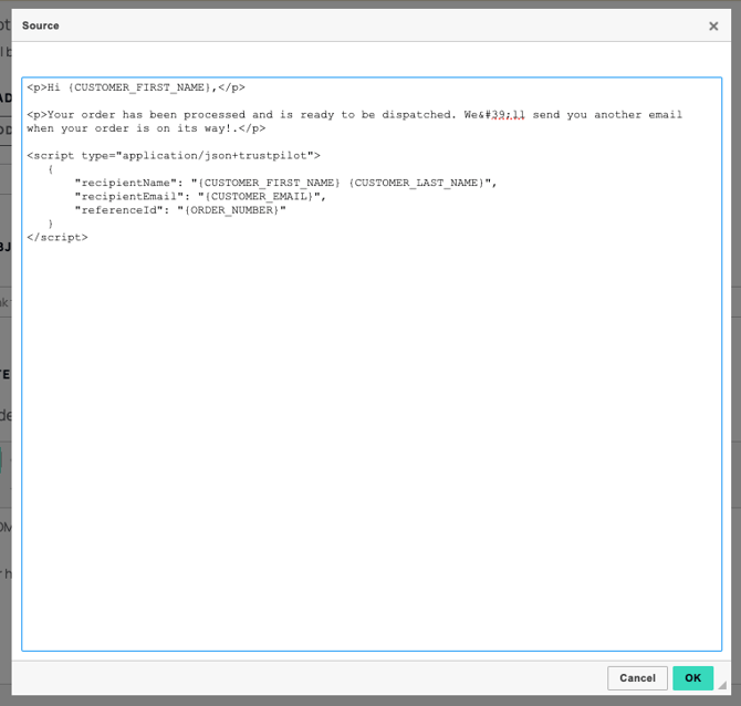 Screenshot of the Source editor field, within the Text Editor